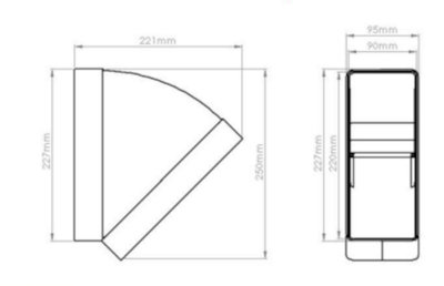 220mm x 90mm  Megaduct Horizontal 45degree Bend