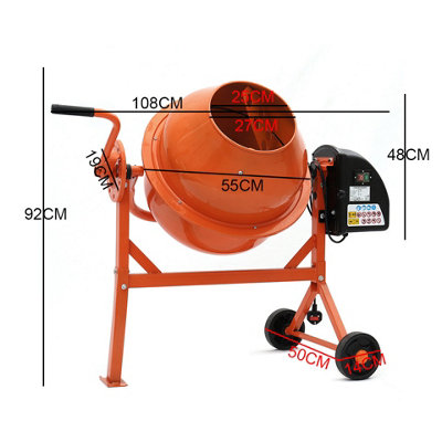 220W 230V Cement Mixer 63 L Electric Portable Concrete Mixer with Wheels HCM225 - 5