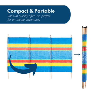 thumbnail image 2 of Multi-Colour Wooden Pole Windbreak – Beach Camping Sun Screen Shelter, Portable, Heavy Duty, 120cm Height 2 of 4