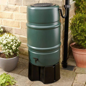 227L Litre Green Extra Large Water Butt & Accessory Kit includes rain trap, tap, 3 part stand & safety lid