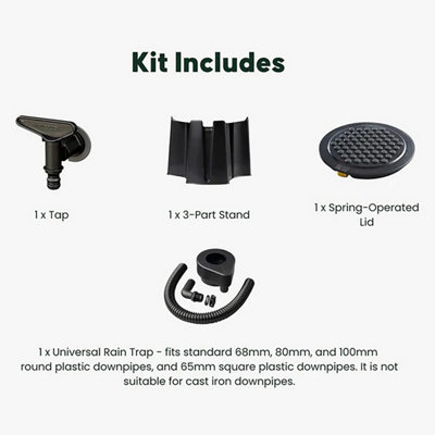 227L Litre Green Extra Large Water Butt & Accessory Kit includes rain trap - 4