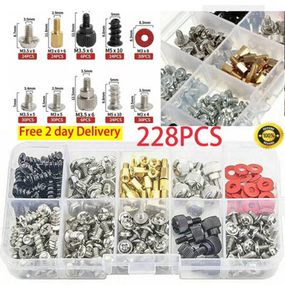 228PCS Computer Screws Standoffs Set PC Hard Drive Motherboard Case Fan Set