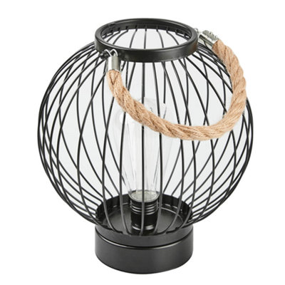 22cm Black Metal Lantern with Edison Bulb
