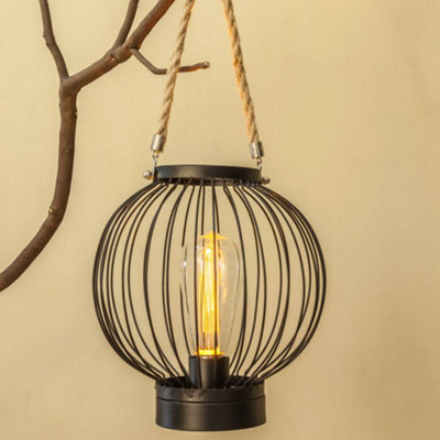 22cm Black Metal Lantern with Edison Bulb - 6