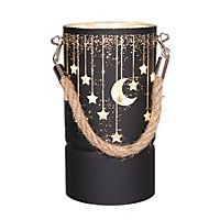 22cm Christmas Decorated Jar Led Black Glass Vase / Moon / Stars