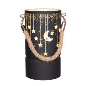 22cm Christmas Decorated Jar Led Black Glass Vase / Moon / Stars