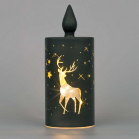 22cm Christmas Decorated Vase Candle Led Black Glass Candle / Stag
