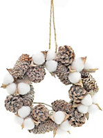 22cm Cotton Balls and Pine Vintage Brown Christmas Wreath