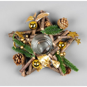 22cm Twig Star Candle Holder Gold