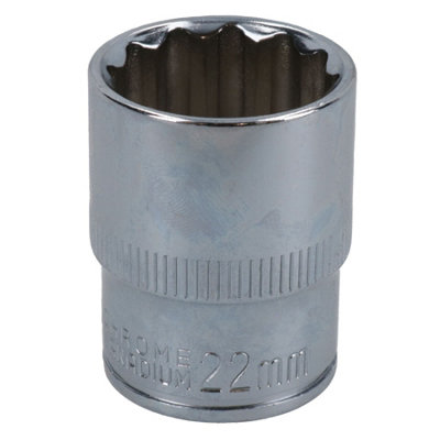 22mm 1/2in Drive Shallow Metric MM Socket 12 Sided Bi-Hex Knurled Ring