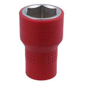 22mm 1/2in drive VDE Insulated Shallow Metric Socket 6 Sided Single Hex 1000 V