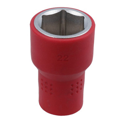 22mm 1/2in drive VDE Insulated Shallow Metric Socket 6 Sided Single Hex 1000 V