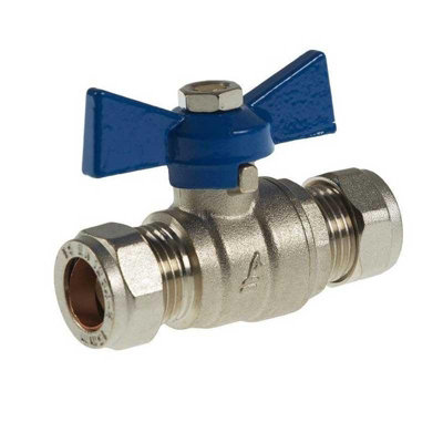 22mm Ball Valve Compression Butterfly Handle Blue WRAS Approved Full Bore