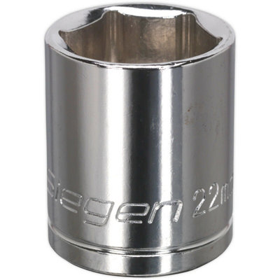22mm Chrome Plated Drive Socket - Durable Carbon Steel for 1/2 Inch Square Drive