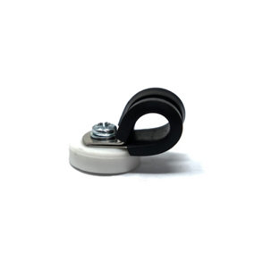 22mm dia x 6mm high Rubber Coated Cable Holding Magnet With 10mm Rubber Clamp (White) - 4.3kg Pull (Pack of 1)