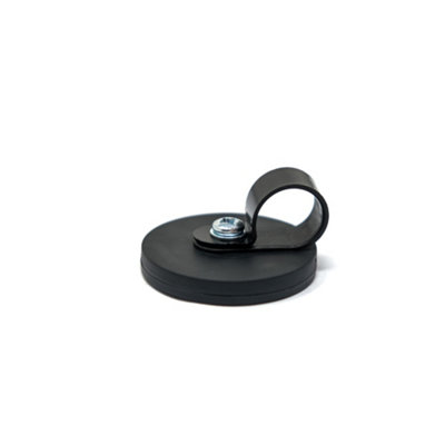 22mm dia x 6mm high Rubber Coated Cable Holding Magnet With 12.7mm Cable Clip (Black) - 4.3kg Pull (Pack of 1)