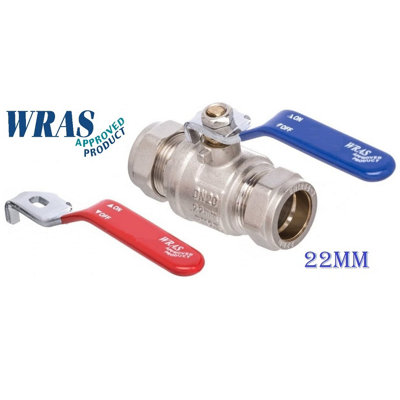 22mm Lever Valve Full BORE Action Ball Valve Compression Isolation Valve with RED & Blue Handle-WRAS Approved