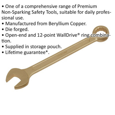 22mm Non-Sparking Combination Spanner with Open-End and 12-Point WallDrive Ring