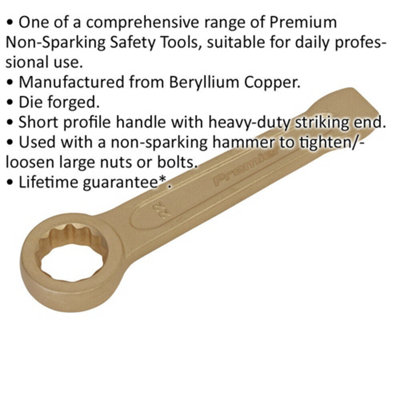 22mm Non-Sparking Ring End Slogging Spanner with Heavy-Duty Striking End
