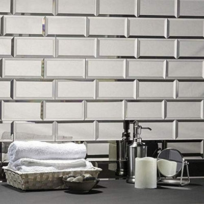 22pcs Bevelled Glass Mirror Wall Tiles - Silver Glass Mirror Bricks for Bathroom, Living Room, Kitchen Walls