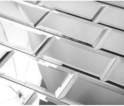 22pcs Bevelled Glass Mirror Wall Tiles - Silver Glass Mirror Bricks for Bathroom, Living Room, Kitchen Walls