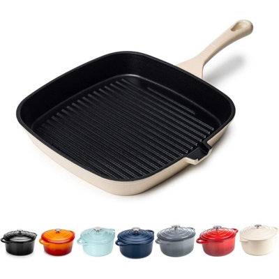 23.5cm Cream Grill Griddle Pan Cast Iron Square Frying Pan Induction