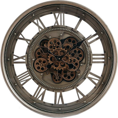 23.62 Inches Bronze Moving Gear Wall Clock With 3D Numbers Indoor Home ...