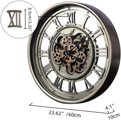 23.62 Inches Bronze Moving Gear Wall Clock With 3D Numbers Indoor Home ...