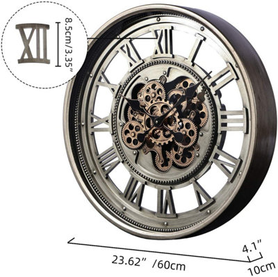 23.62 Inches Bronze Moving Gear Wall Clock With 3D Numbers Indoor Home Decor