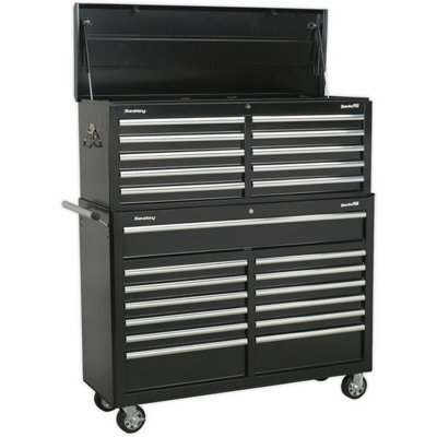 23 Drawer Combination Tool Chest - BLACK Mobile Storage Organizer for Professionals and DIYers