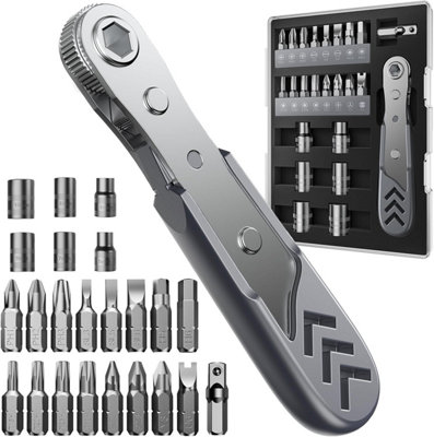 23-Piece 1/4 Inch Low Profile Right Angle Ratchet Screwdriver Set – 90° Reach