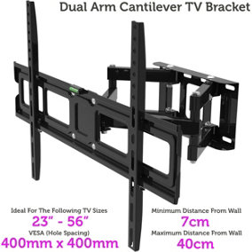 23" to 56" DUAL ARM Full Motion TV Wall Bracket Cantilever Tilting Screen Mount