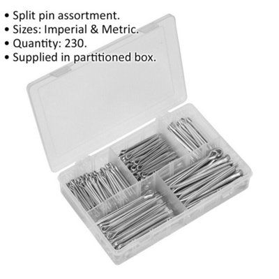 230-Piece Split Pins Set - Imperial & Metric Sizes - Durable Cotter Pins