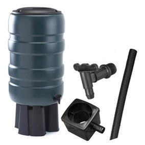 230L Large Garden Round Plastic Water Butt Set Including Tap with Stand and Filler Kit