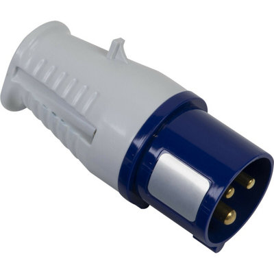 230V Blue 2P+E Plug - Industrial 16A 2P+E Site Plug Connector - IP44 Rated - 3