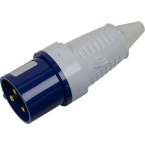 230V Blue 2P+E Plug - Industrial 32A 2P+E Site Plug Connector - IP44 Rated