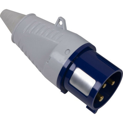230V Blue 2P+E Plug - Industrial 32A 2P+E Site Plug Connector - IP44 Rated - 3