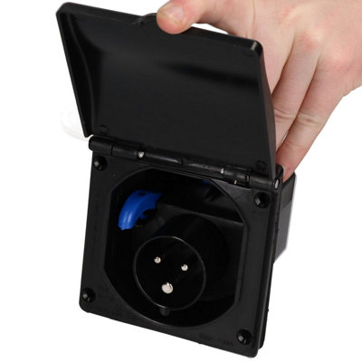 230v Mains 16A Flush Inlet Socket Black Caravan Motorhome Trailer Hook Up