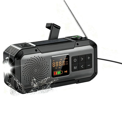 Amorly Emergency Radio Speaker, Portable Digital Am Fm Radio, 2000Mah Phone Charger, Flashlight, Hand Crank Solar Survival Emergency Kit