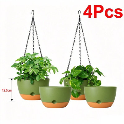 Sueving 4Pcs Self Watering Hanging Planters 20.5X12.5X13Cm, Baskets With Removable Tray, Indoor Outdoor Plant Pots For Balcony Garden