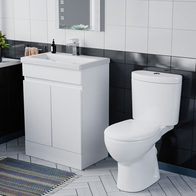 Nes Home Flat Pack 600mm Gloss White Basin Vanity & Close Coupled Toilet