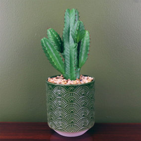 23cm Artificial Cactus Plant Potted in Green Ceramic Planter