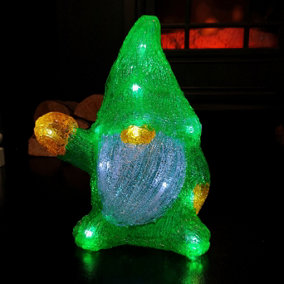 23cm Battery Operated Light up Acrylic Christmas Gonk with LEDs in Green