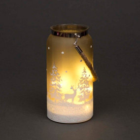 23cm Christmas Decorated Jar Table Winter Forest Scene Lantern
