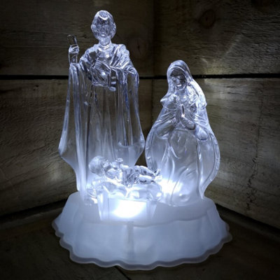 23cm Festive Battery Operated White LED Acrylic Christmas Nativity