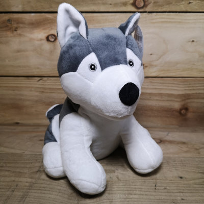 23cm Festive Plush Weighted Husky Christmas Door Stop in Grey and