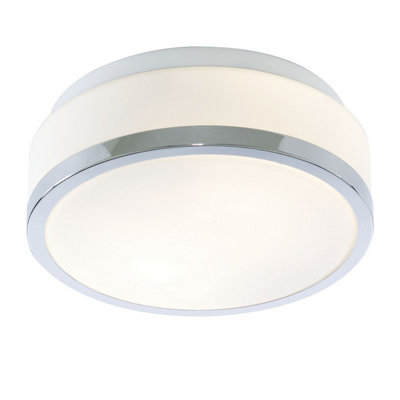 23cm Modern Chrome Trim Finish White Glass Bathroom Flush Fitting Ceiling Light
