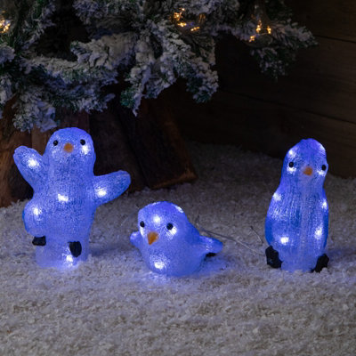 23cm Set of 3 Acrylic Ice White LED Penguins Indoor Outdoor Christmas ...