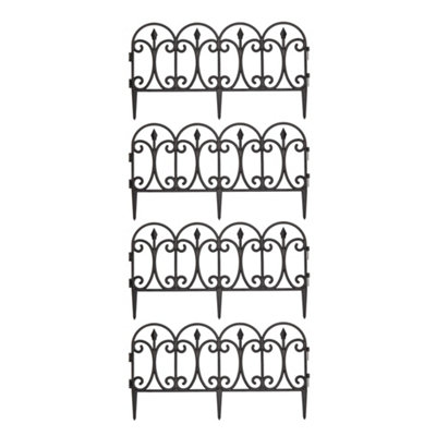 23cm x 57cm 4 Piece Black Ornate Garden Decorative Border Fence Edging