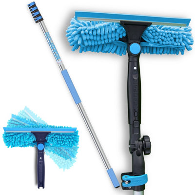 23ft Window Squeegee with Extension Pole, Window Cleaner Tool with 4-Stage 5-17ft Pole with 2 Blade Replacements